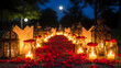 © malik studio - Romantic outdoor pathway with candles and red roses at night Ai Generated