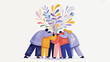 © Pixel Empire - Diverse group of people coming together in unity and harmony with colorful floral elements