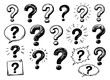 © cac_tus - Hand drawn doodle question marks set featuring various styles and expressions for educational and communicative content
