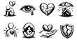 © cac_tus - Hand drawn line art emotional icon set featuring broken hearts, crying eyes, and lonely figures for themes of heartbreak and grief