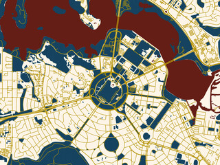  Abstract city map of Canberra center, Australia with cream map with gold lines