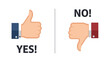 © Tumpa - Comparison of yes and no gestures featuring a thumbs up and a thumbs down for user feedback, decision making, and quality review processes.
