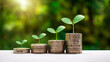 © Arthon - Plants grow on a pile of coins; the concept of saving money, finance, and investment.