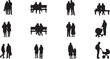 © Israt - silhouettes of architecture drawing people. Architectural drawing kids, teenagers, grandparents or old people and people go set in row section elevation view. characters in architectural.