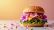 © dubogray1985 - Surreal gourmet burger concept where fresh colorful flowers replace traditional ingredients