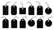 © Alam - Collection of blank black price tags and labels with string attachments