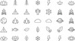 © Rumi - Nature and outdoor icon set featuring trees, leaves, planets, campfires, tents, lightning, clouds, lotus flowers, and wildlife symbols