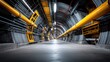 © Matcha_09 - Dark Industrial Tunnel with Yellow Pipes and Exposed Wiring, Creating a Futuristic Atmosphere with Long Perspective and Shallow Depth of Field