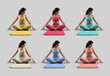 © olegphotor - Mockup of a colored training suit on a woman in asana, floor mat for yoga, isolated on a background. Set