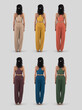 © olegphotor - Template of colorful wide pants, top for yoga, loose clothing on woman, full length back view, isolated on background. Set.