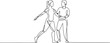 © MofajjolHossen - Single continuous line drawing woman walking in medical rehabilitation, physical therapy. Female in recovery doing exercises. Girl therapist helping in rehab healthcare. one line Icon drawing