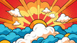 © Damini - pop art comic background with clouds vector cartoon illustration
