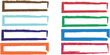 © Fariha - Set of eight colorful grunge-style rectangular frames with ragged edges, vector illustration. Hand-drawn marker-style frames in brown,  blue, dark blue, orange, red, green with white center for text