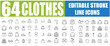 © Muhammadkhan - Set of 64 Outline Icons Related to Clothes - T-Shirt, Pants, Dress, Jacket, Hat, Shoes, Fashion, Wardrobe, Clothing, Accessories, Style, Laundry, Shopping and More - Linear Icon Collection, Editable S