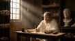 © Markus - Atmospheric photorealistic Ancient Roman philosopher writing on a scroll in a sunlit study