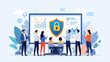© GreenLand - Business security illustration showing data protection, audit checklist, and growth analytics. Flat vector design suitable for cybersecurity, compliance, finance, risk management, and corporate strate