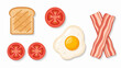 © Heleba - A simple flat illustration of breakfast components toast, tomato slices, fried egg, and bacon