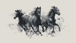 © backup_studio - Running horse trio in black and white abstract watercolor style. Dynamic animal art print for wall decoration or graphic design element.