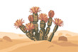 © Gerald I. Mastin - A vibrant desert landscape featuring a unique cactus with symbolic tattoos and orange flowers.