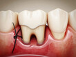 © wahabali - Dental suture on tooth root in gum tissue close up image