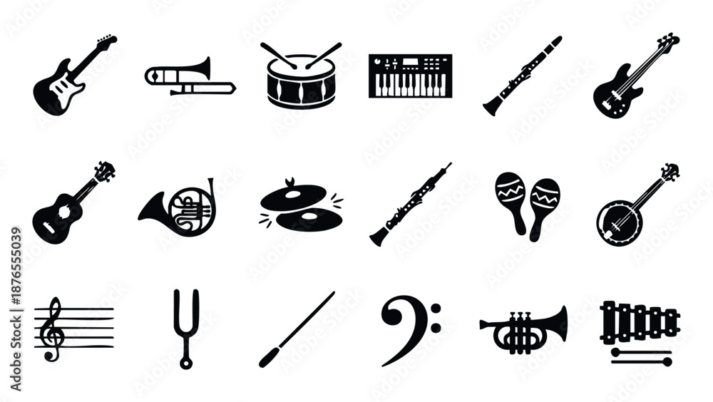 Comprehensive array of essential musical instruments and fundamental ...