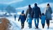 © Kateryna - Love happy faceless family walking holding hands on farm with blue sky support care happiness agriculture people walk outdoors countryside rural environment winter season