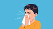 © Shoubj - Young boy sneezing into a white tissue representing a cold, flu, allergy, or respiratory infection symptoms.