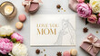 © Mamun Design - Love you Mom card with giraffes surrounded by gifts and flowers mother greeting mother's day