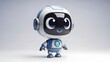 © Kama - An adorable 3D AI robot icon with a large head and round, sparkling eyes. This futuristic blue-and-white design looks friendly and modern against a minimalist gray background.