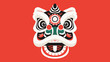 © LESTARI - Vibrant Chinese Lion Dance head with intricate details, representing traditional culture and celebration, on a bright red background.