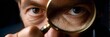 © Vibe Stock - Business documentation inspection: man examining document with magnifier, professional analysis of page detail, auditor investigates text, researcher explores information, control and check