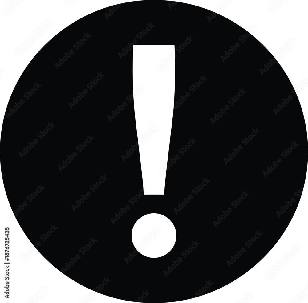 Warning exclamation mark icon in a black circle isolated on white ...