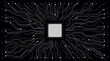© Fou'adi - Abstract technology circuit board and processor. AI chip or CPU semiconductor. Tech background with circuit thin lines. Digital bg. Light blue neon microchip. Vector illustration of a motherboard.