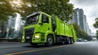 © Antto-AI - Modern green waste management truck driving fast in urban city environment showing reliable efficient professional public service concept
