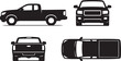 © mdsohrab - Comprehensive Pickup Truck Vector Silhouette Set: Four Views (Side, Front, Rear, Top) for Automotive Design, Blueprint Graphics, and Transportation Icons - Customizable EPS & SVG