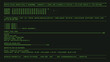 © ikonstudio - Realistic monochrome green CRT monitor with horizontal scanlines. Green color window with process progress bar for loading and hacking. 80-s hacking UI program on computer with code and ASCII.