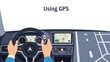 © Bimayusya - Driver Navigating With Gps Device Car Interior View Technology Modern Assistance
