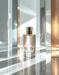 © Pure Imagination - Clear Glass Perfume Bottle with Golden Accents Reflecting Light