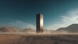 © DesignByGade - Monolith in the desert underneath the blue sky reflecting sunlight.