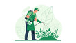 © regasa - Worker Spraying Pesticide On Plants Illustration For Agricultural Production