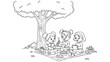 © Cezar_911 - Children's picnic coloring page with friends enjoying outdoor meal under a tree