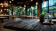 © Qaqas - Empty dark wooden table in front of abstract blurred bokeh background of restaurant . can be used for display or montage your products.Mock up for space