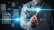 © Hamzah - Businessman interacting with glowing policy documents on futuristic interface