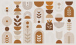 © Kohinoor - Boho modern abstract contemporary set arches semicircles leaves mid century brown terracotta colors minimal art print