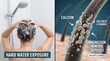 © peacefy - Examine the effects of hard water on hair. Featuring a woman washing hair under shower, illustration and words.