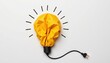 © ColorfulFlowerStudio - Creative Concept of a Crumpled Yellow Light Bulb with Power Plug and Rays on White Background