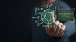© lianlian liang - Mathematics education concept with hand touching virtual blackboard interface featuring geometric polygon, calculus formulas, and scientific equations. Background with symbols for STEM learning, acade