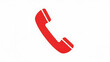 © BornHappy - A simple and bold red telephone handset icon oriented diagonally against a white background for contact or emergency use