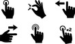 © Abdul Hamid - Touchscreen hand gesture icon set including tap pinch swipe and long press Pure black silhouettes isolated on white background