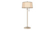 © Rabbi - Traditional and elegant floor lamp featuring a tall thin metal stand and a beige pleated lampshade with a pull chain.